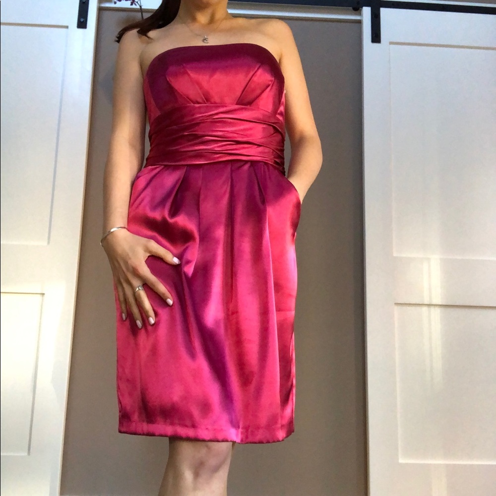 Davids Bridal Strapless Satin Cocktail Dress W/ POCKETS!